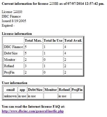 Internet license - status